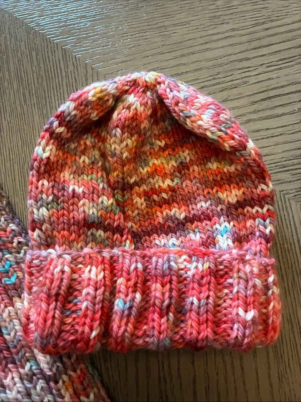 New Hand Crocheted Kids Multicolor Knit Hat & Scarf Set - Pink Accent Gift set